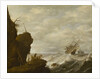 A Dutch ship in a breeze off a rocky coast by Pieter Mulier