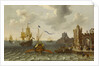 A French galley and Dutch men-of-war off a port by Abraham Willaerts