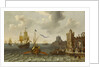 A French galley and Dutch men-of-war off a port by Abraham Willaerts
