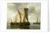 Dutch fishing boats becalmed near a jetty by Hendrik-Jacobsz Dubbels