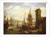 Dock scene at a British port by Jacob Knyff