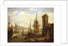 Dock scene at a British port by Jacob Knyff
