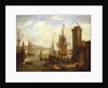 Dock scene at a British port by Jacob Knyff