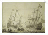 Two Dutch merchant ships under sail near the shore in a moderate breeze by Willem van de Velde the Elder