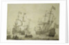 Two Dutch merchant ships under sail near the shore in a moderate breeze by Willem van de Velde the Elder