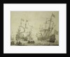 Two Dutch merchant ships under sail near the shore in a moderate breeze by Willem van de Velde the Elder