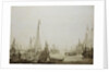 Calm: a Dutch bezan yacht and other vessels in a crowded harbour by Willem van de Velde the Elder