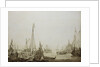 Calm: a Dutch bezan yacht and other vessels in a crowded harbour by Willem van de Velde the Elder
