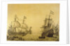 The Dutch ship 'Oosterwijk' under sail near the shore, in two positions by Willem van de Velde the Elder