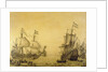 The Dutch ship 'Oosterwijk' under sail near the shore, in two positions by Willem van de Velde the Elder