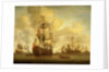 Calm: an English two-decker with sails loosed firing a salute by Willem van de Velde the Elder