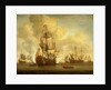 Calm: an English two-decker with sails loosed firing a salute by Willem van de Velde the Elder