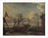 A galley off a mediterranean port by Lorenzo A. Castro