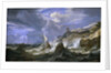 A ship wrecked in a storm off a rocky coast by Pieter Mulier