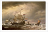 A Dutch flagship brought to in a fresh breeze by Willem Van de Velde the Younger