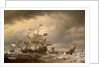 A Dutch flagship brought to in a fresh breeze by Willem Van de Velde the Younger