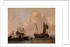 Dutch shipping with a raft near the shore by Willem Van de Velde the Younger