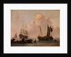 Dutch shipping with a raft near the shore by Willem Van de Velde the Younger