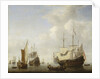 Calm: a Dutch flagship coming to anchor by Willem Van de Velde the Younger