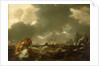 A Dutch merchant ship running between rocks in rough weather by Willem Van de Velde the Younger
