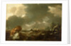 A Dutch merchant ship running between rocks in rough weather by Willem Van de Velde the Younger