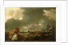 A Dutch merchant ship running between rocks in rough weather by Willem Van de Velde the Younger
