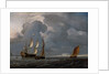 Two Dutch vessels and a flagship under sail in a harbour by Unknown