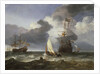 A smalschip with two Dutch East Indiamen coming to anchor by Hendrik-Jacobsz Dubbels