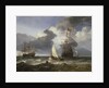 A smalschip with two Dutch East Indiamen coming to anchor by Hendrik-Jacobsz Dubbels