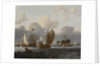 A Dutch yacht before the wind in a harbour by unknown