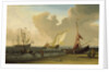 A fishing pink hauled up on the beach in a fresh breeze on the Dutch coast by Willem Van de Velde the Younger