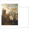 A Dutch ship passing a fort by Abraham Storck