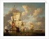 An English man-of-war and yachts in a calm by unknown