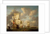 An English man-of-war and yachts in a calm by unknown