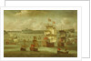 A ship flying the Royal Standard with other vessels by Isaac Sailmaker