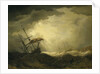 Ships driving onto a rocky shore in a heavy sea by Cornelis van de Velde