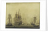 Calm: Dutch ships at anchor in a crowded harbour by Cornelis Bouwmeester