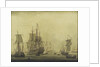 Calm: Dutch ships at anchor in a crowded harbour by Cornelis Bouwmeester