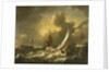 A fishing boat and other vessels in a squall by Hendrik Rietschoof