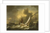 A fishing boat and other vessels in a squall by Hendrik Rietschoof