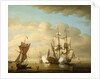 A man-of-war firing a gun at sundown by Peter Monamy