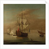 A ketch rigged yacht and other vessels becalmed by J. Cook