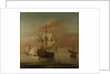 A ketch rigged yacht and other vessels becalmed by J. Cook
