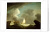 An Indiaman and a royal yacht in a storm off a rocky coast with a castle by Peter Monamy