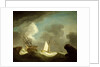 An Indiaman and a royal yacht in a storm off a rocky coast with a castle by Peter Monamy