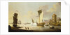 Fishing scene, with a yacht beached near the shore by Francis Swaine