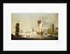 Fishing scene, with a yacht beached near the shore by Francis Swaine