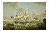 A frigate coming to anchor in the Mersey by Robert Salmon