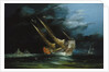 A trading junk at sea by Chinese School