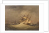A frigate off a rocky coast by Nicolas Matthew Condy